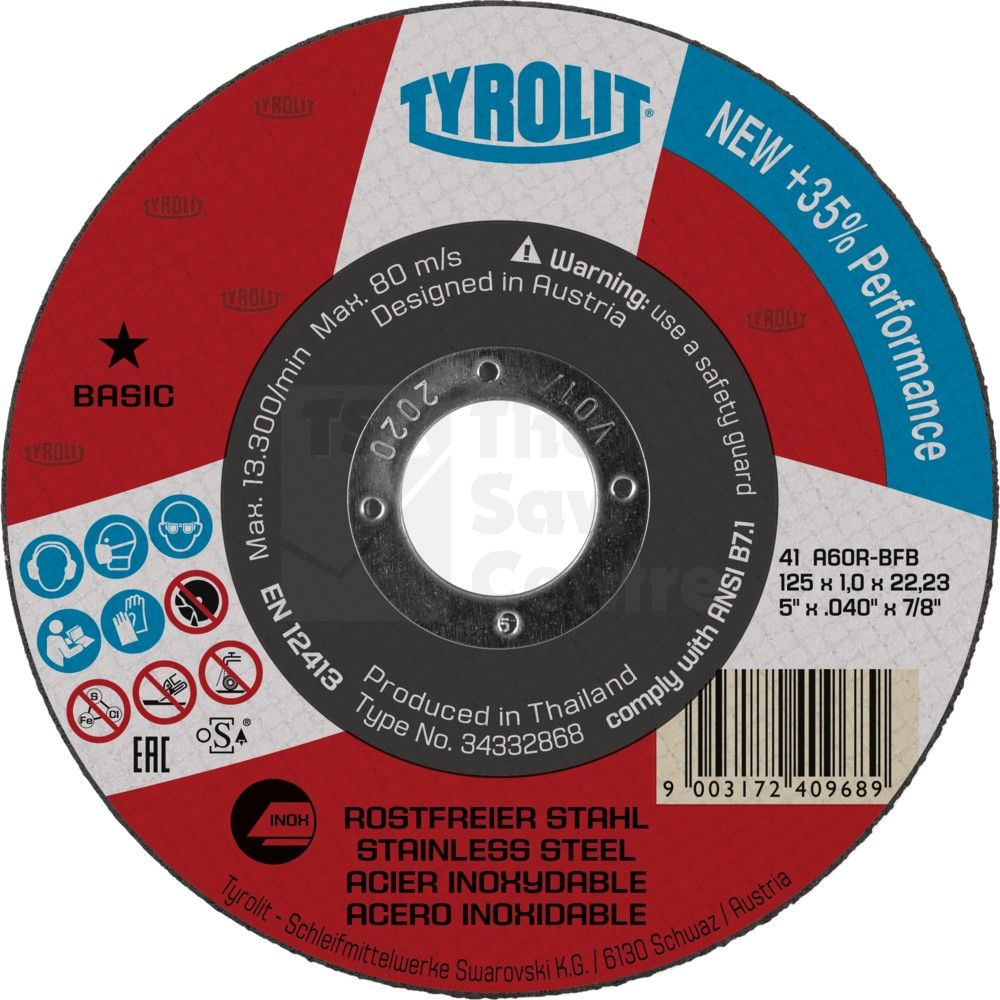 125X1.0X22.23 A60R-BF INOX 25 Basic Flat Cutting Disc 34332869
