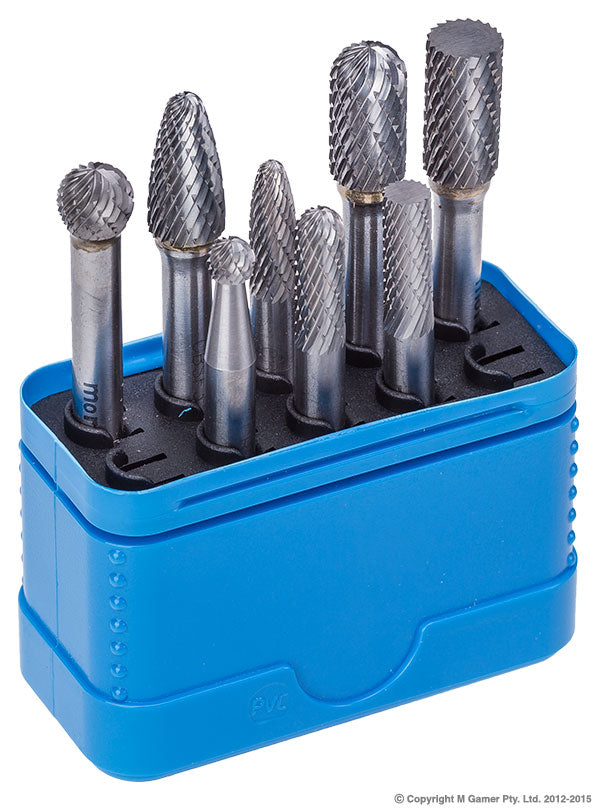 1/4" & 3/8" Head Carbide Burr 8A Piece Set Part No: CBSET8
