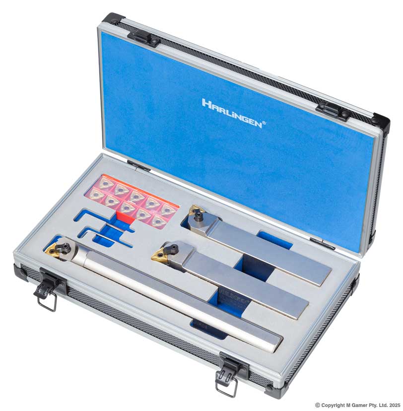 Harlingen 3 Piece Indexable Nickel Plated Negative Rake Lathe Tool Set - 25mm - MQTooling