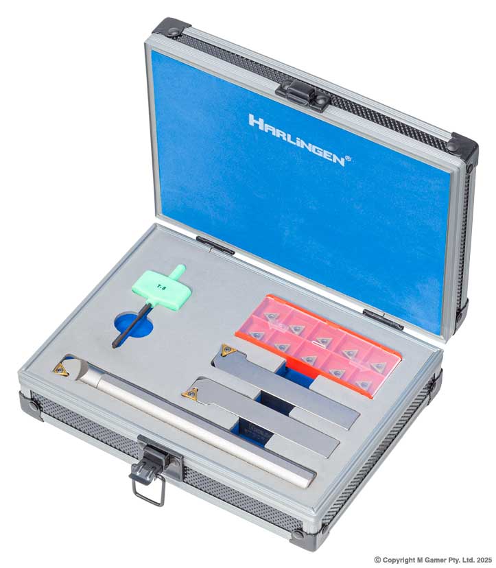 Harlingen 3 Piece Indexable Nickel Plated Positive Rake Lathe Tool Set - 12mm