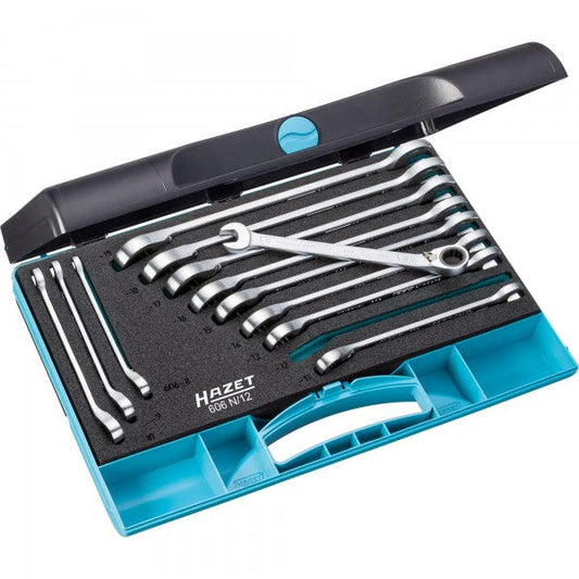 Hazet 12 Pce 12 Point Ratcheting Combination Wrench Set 8-19mm 606N/12 HAZ606N/12