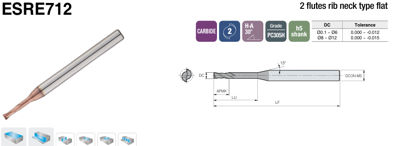 D10 X 18 X 40 X 100 X 10, H-Star Endmill  ballnosed, Ball type, 2 flutes H-Star ESRB71210040100 PC305H